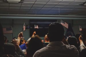 Picture of crowd waving flags